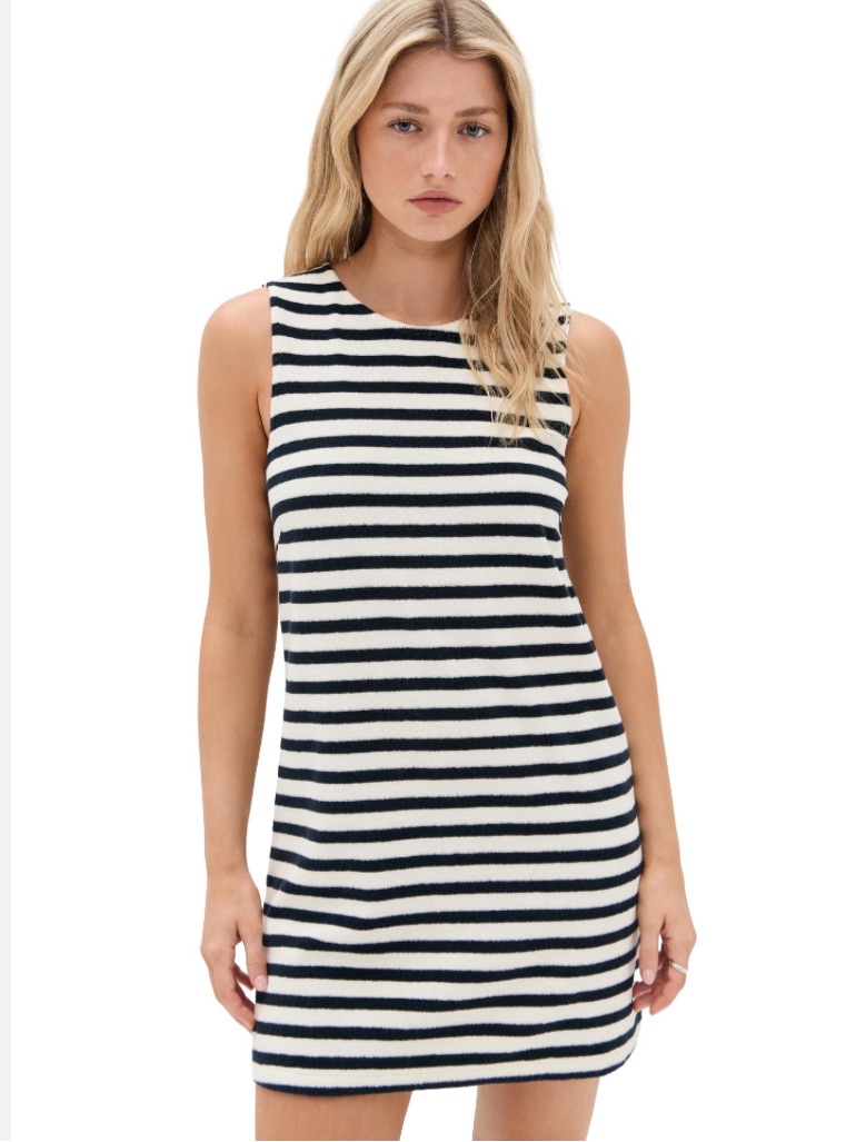 Anthropologie Black White Striped Sleeveless Crewneck Dress Large